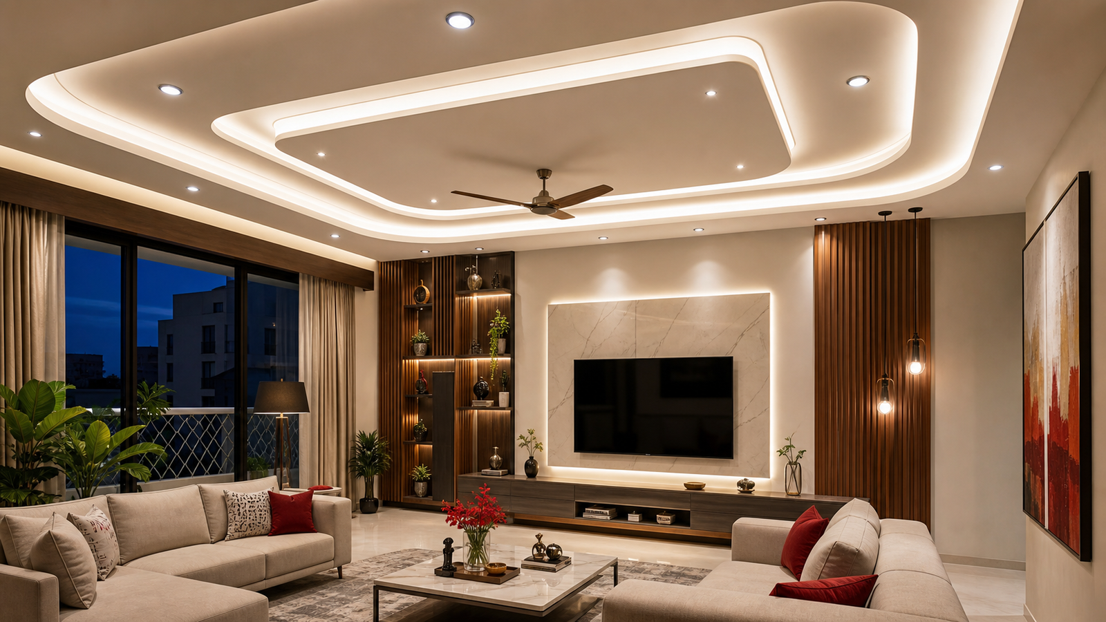 Modern POP ceiling design with ambient lighting
