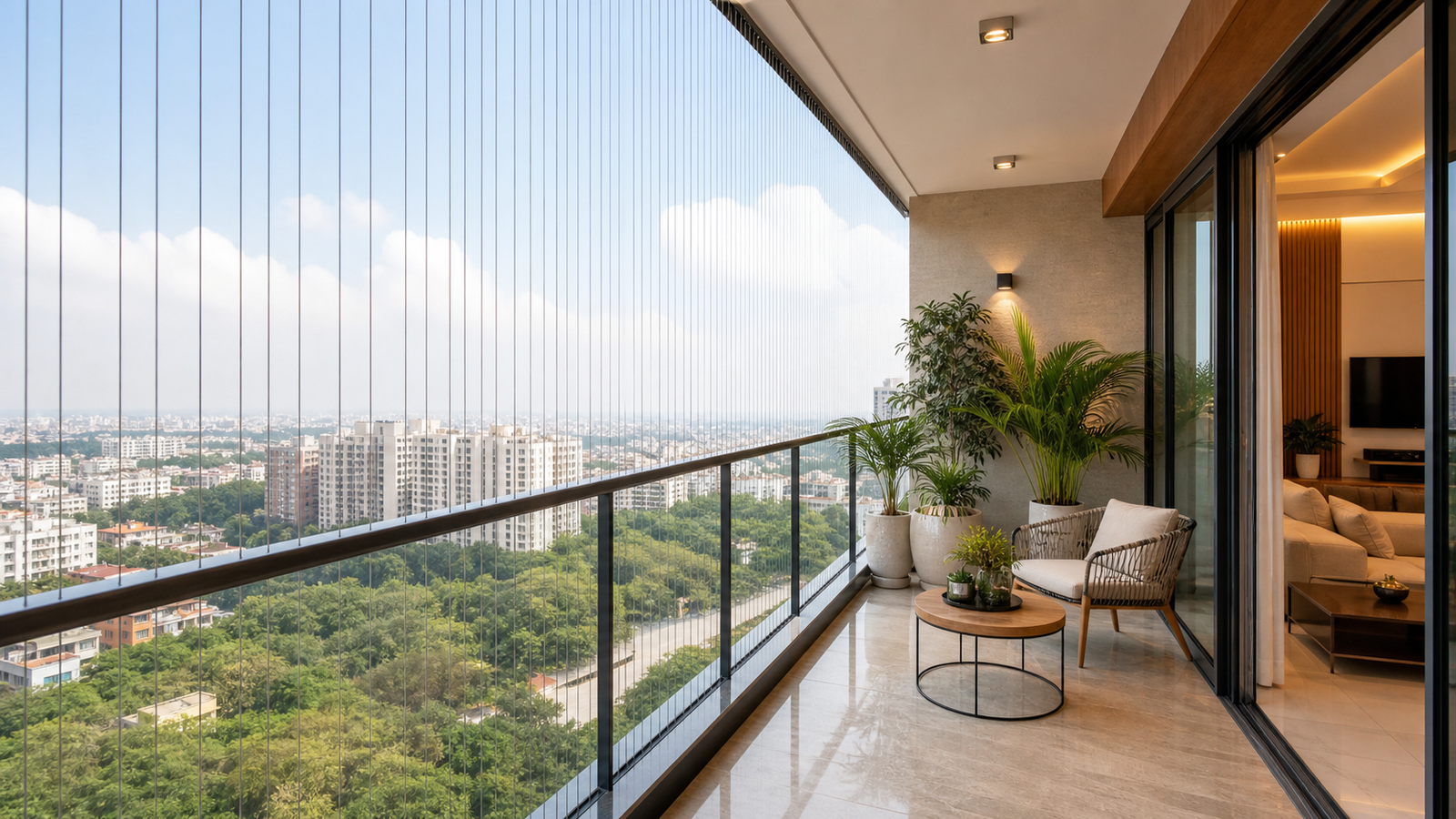 Premium invisible grill balcony installation in a Pune apartment